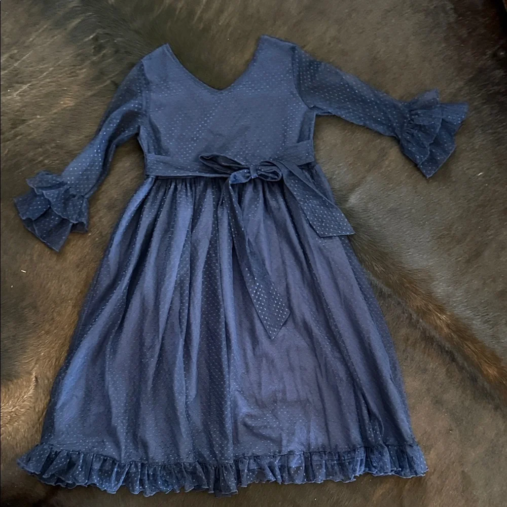 Elegant Navy Blue Kids Dress with Ruffle Details